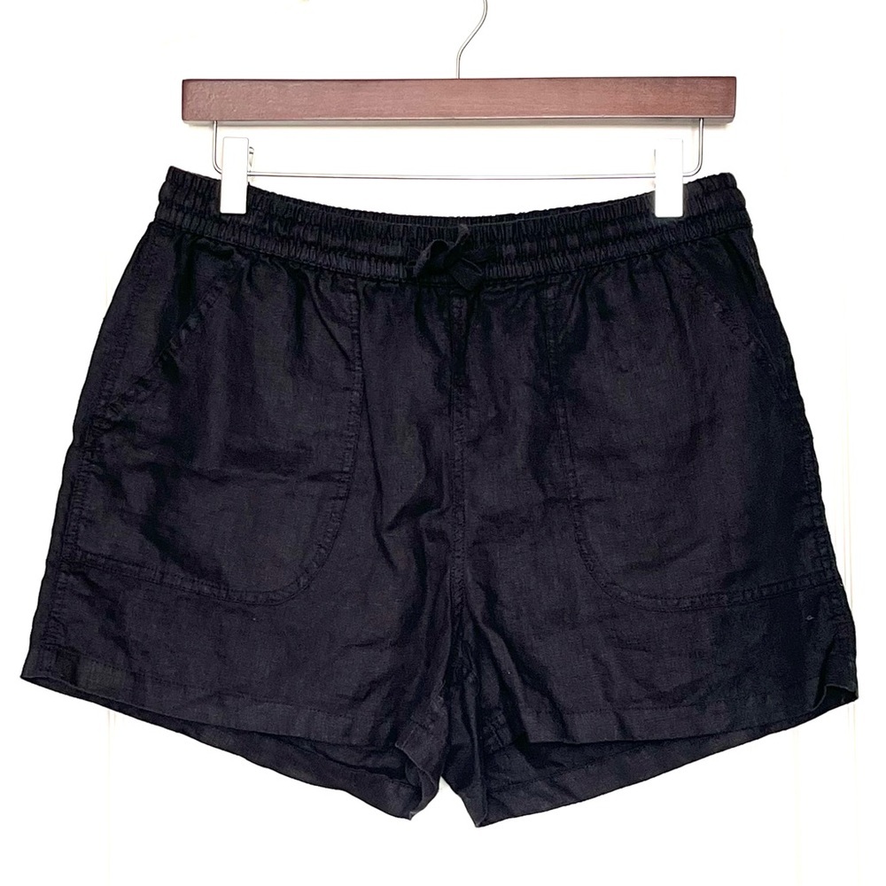 Quince Black 100% European Linen Pull-On Drawstring Shorts Sz M Capsule Wardrobe